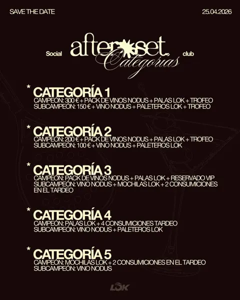 AfterSet - Categorías del torneo