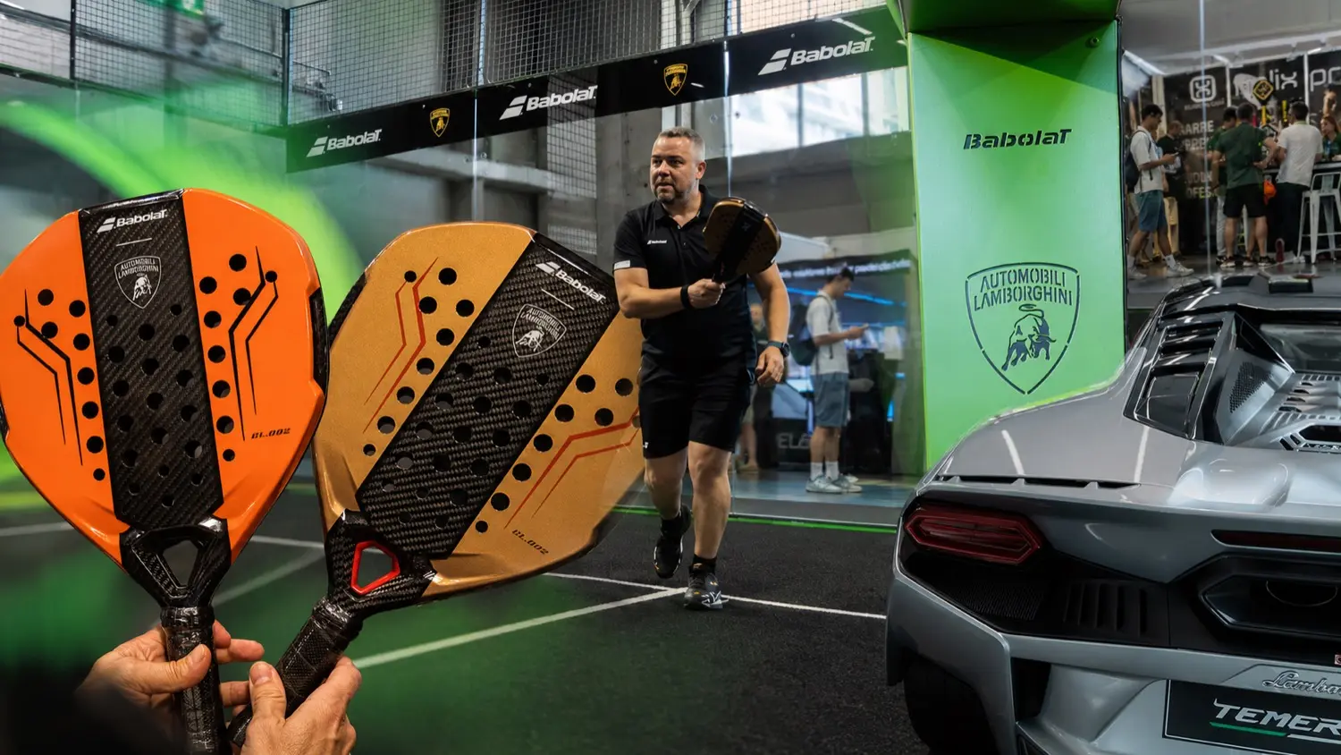 Babolat presenta en Barcelona los nuevos colores de la BL.002 junto a Lamborghini Barcelona y Greenset